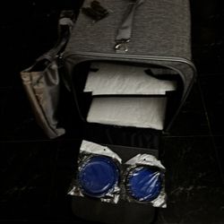 Pet Travel Carrier for Cats and Small Dogs Up to 45 Lbs, Bowls, and Locking Zippers