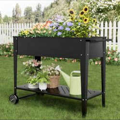 Rankok Raised Garden Bed with The Drainage Hole Outdoor Moveable Elevated Planter Box on Wheels for Flowers, Vegetables, Herbs Potted Plants