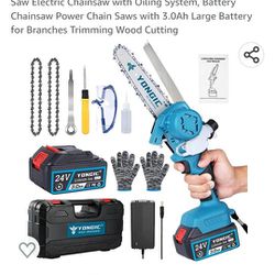 Mini Chainsaw Cordless, Yongic 6Inch Brushless Chain Saw Electric Chainsaw with Oiling System, Battery Chainsaw Power Chain Saws with 3.0Ah Large Batt