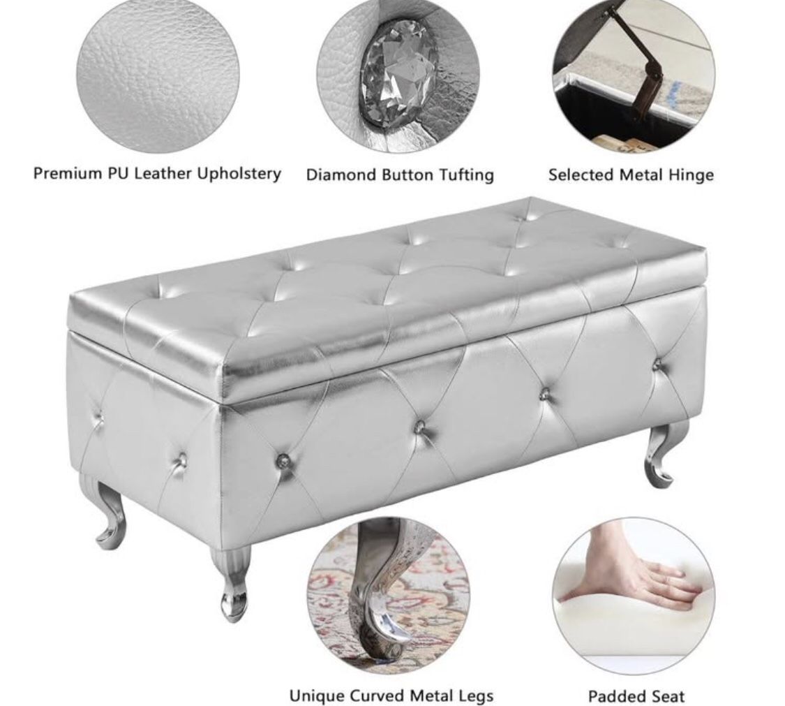 Faux Leather Bedroom Storage Ottoman
