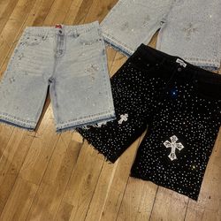 All over diamond jean shorts