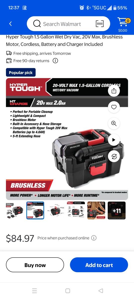 Hyper Tough 1.5 Gallon Wet Dry Vac, 20V Max