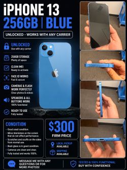 iPhone 13 256GB Blue - Unlocked - $300