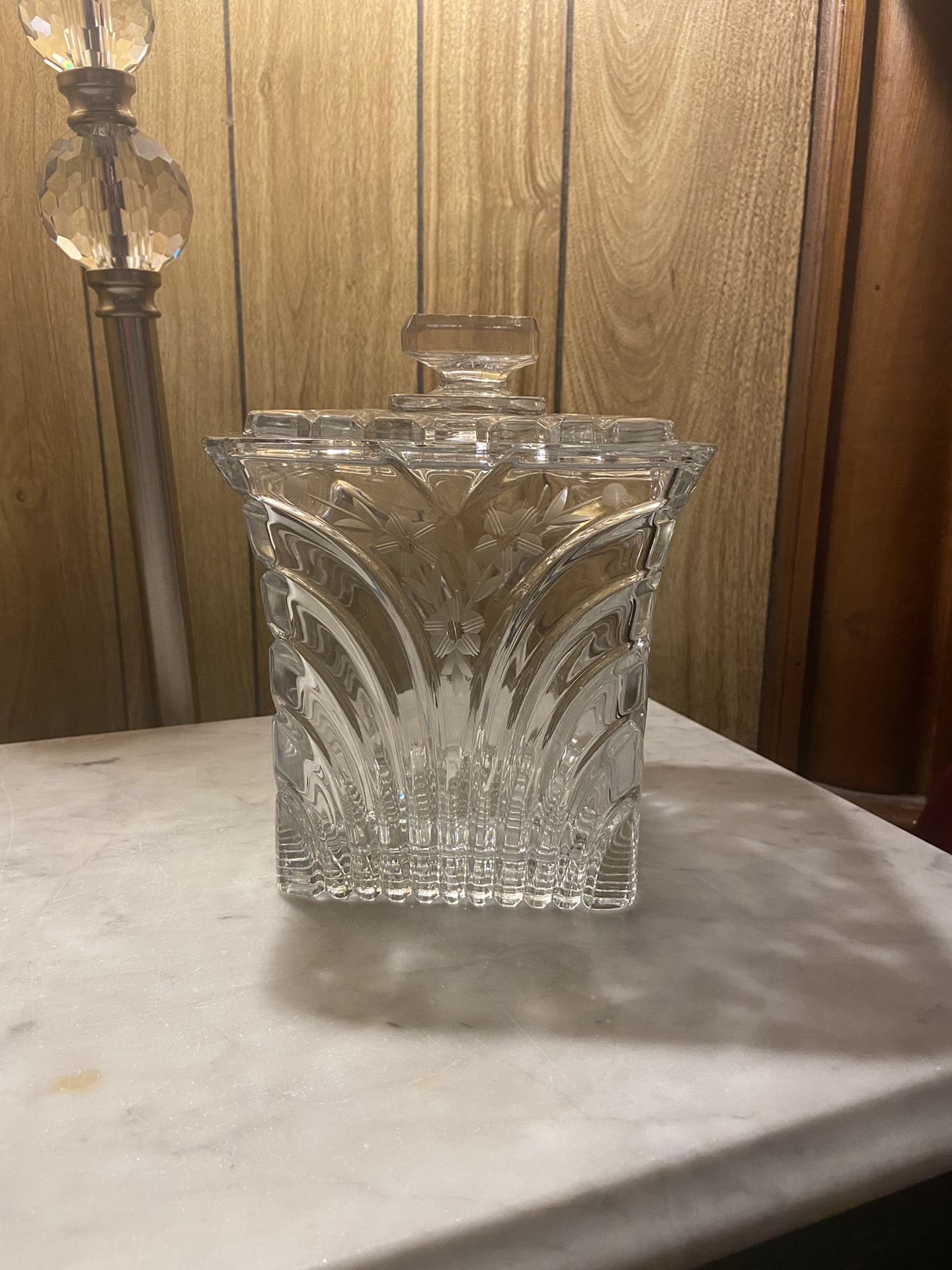 Vintage Square Lead Crystal Biscuit Barrel Ice Bucket