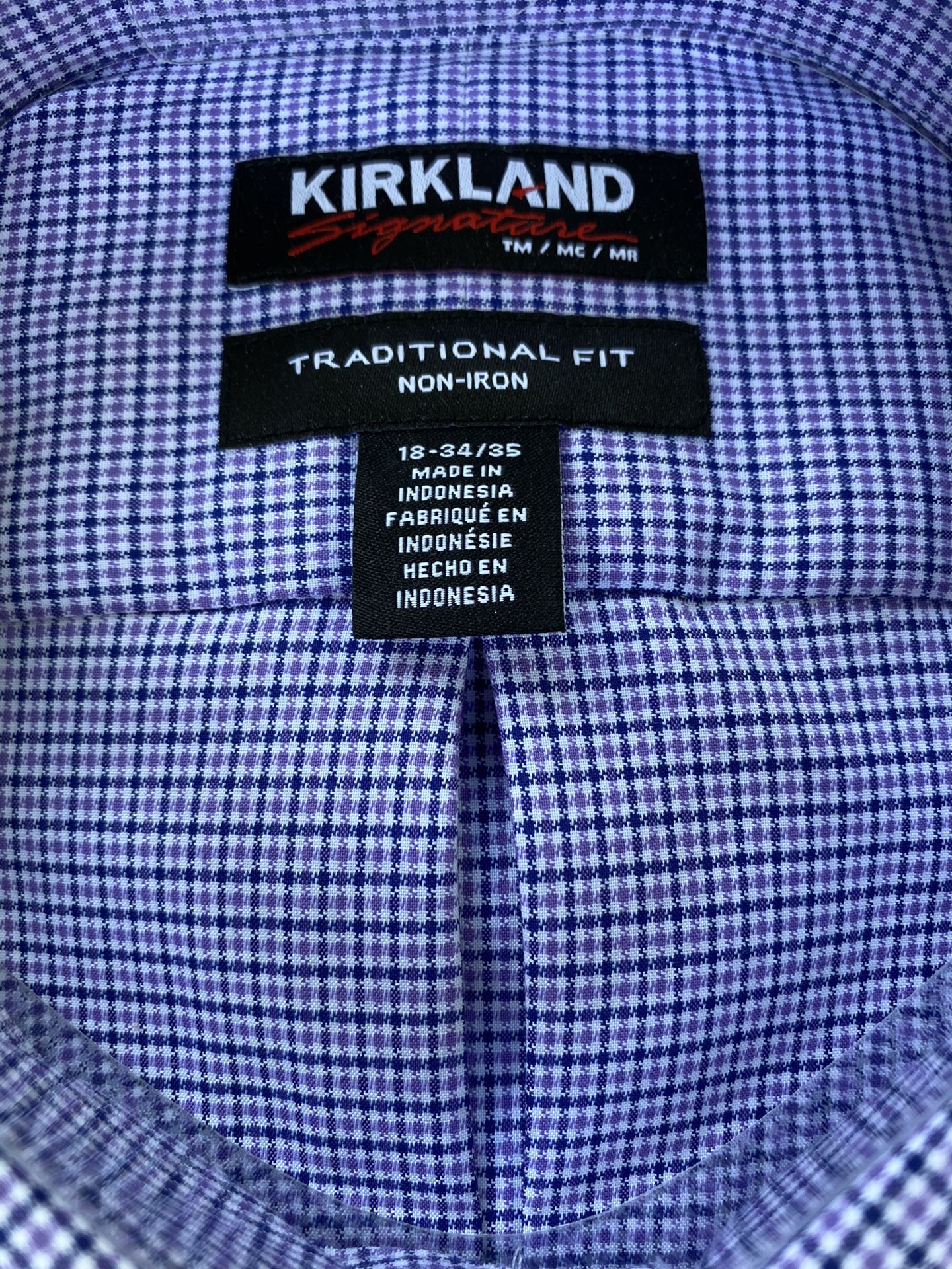 Kirkland Men’s Button Down Dress Shirt Blue/Purple Check 18x34/35