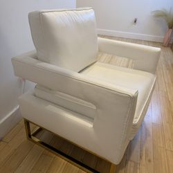 White Leather Chair With Gold 