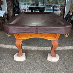 Vintage Solid Billiard Table And Accessories 