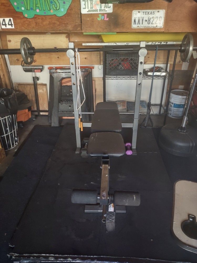 Golds Gym Bench W/Bar And 10lb Weights