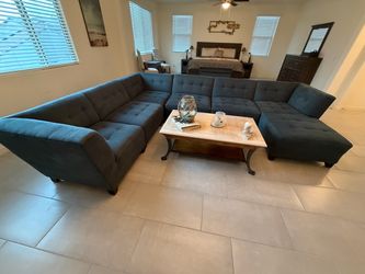 Large green Tufted Sectional Sofa