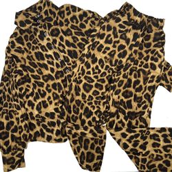 Two Pieces Leopard Set Animal Print Loose High Waisted Pants Flare Loose shirt t