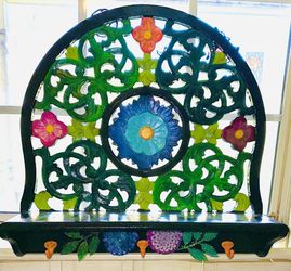 Custom Painted Floral Wall Shelf With Resin Art