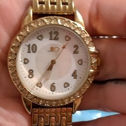 JLo Gold  Colored Watch With Blinged Hearts 