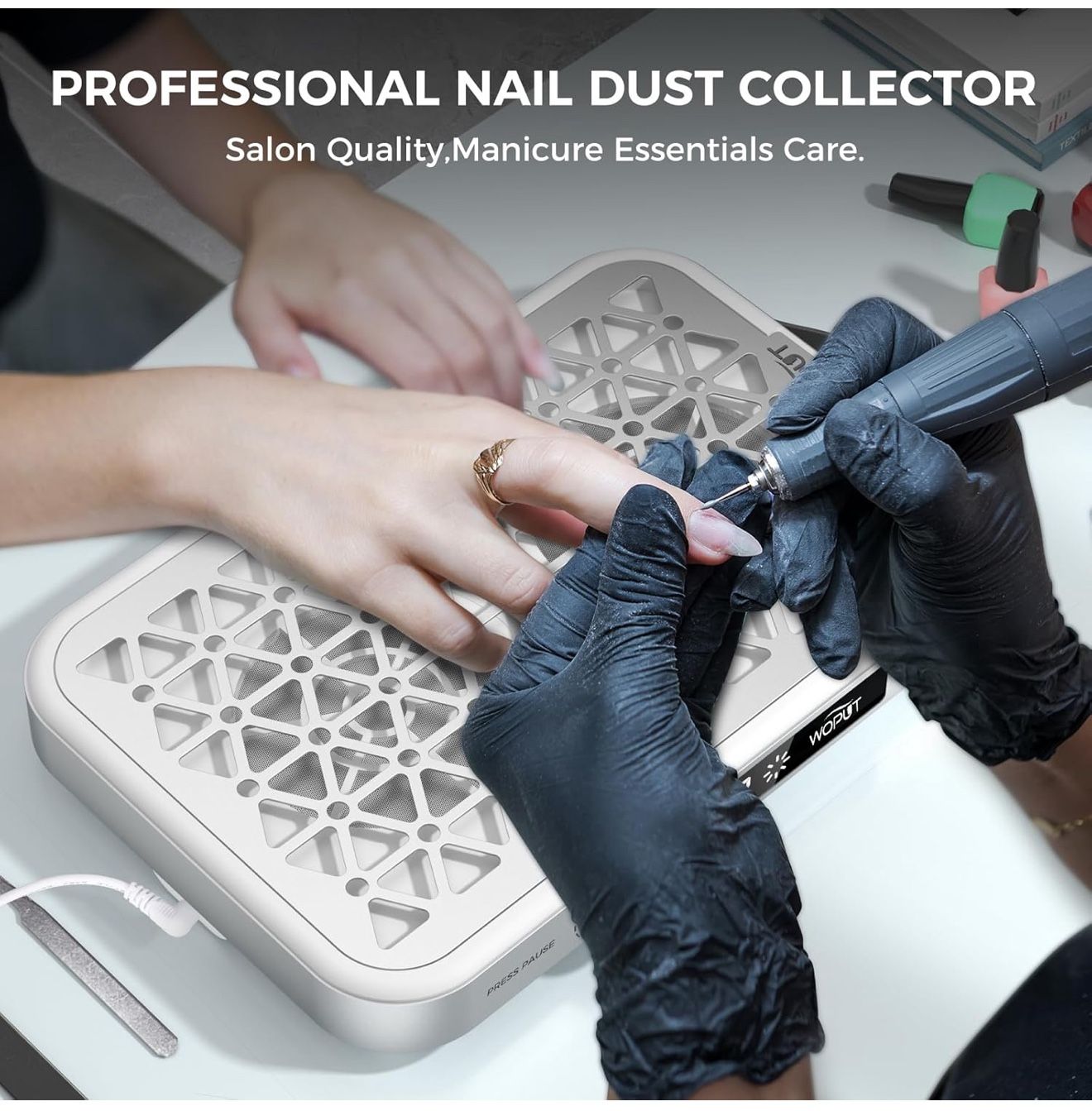New (Nail Techs) Professional Nail Dust Collector, 1600PA Portable, 10 Speeds, Disposable Filter Papers (30 Pcs)