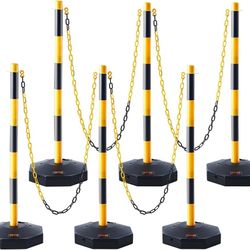 Adjustable Traffic Delineator Post Cones, 6 Pack, Traffic Safety Delineator Barrier with Fillable Base 8FT Chain, for Traffic Control Warning Parking 