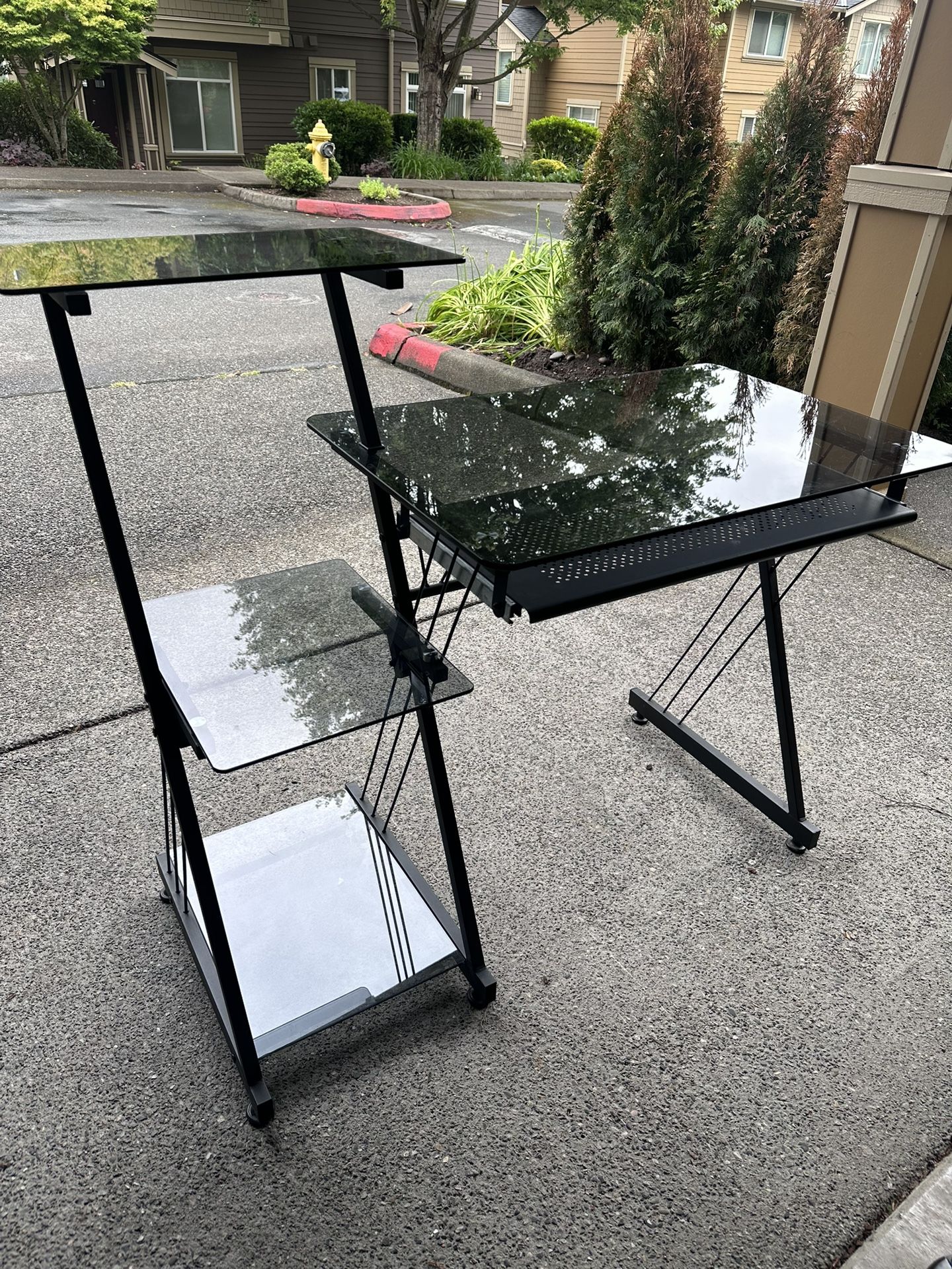 Glass Computer Desk with Shelves – Great Condition