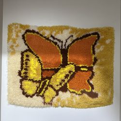Vintage Butterfly Latch hook Wall Hanging/Rug