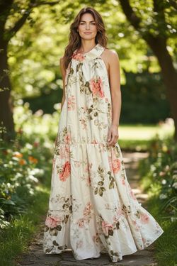Floral Halter Neck Maxi Dress