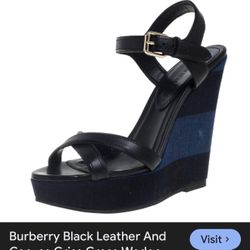 Burberry Black Leather And Canvas Criss Cross Wedge size 38/8 asking $80