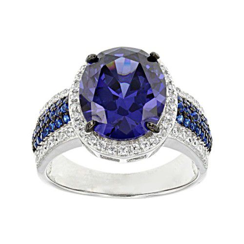 "Royal Blue Oval Zircon Multi Row Elegant Silver Trendy Rings for Women, PD552
 
  