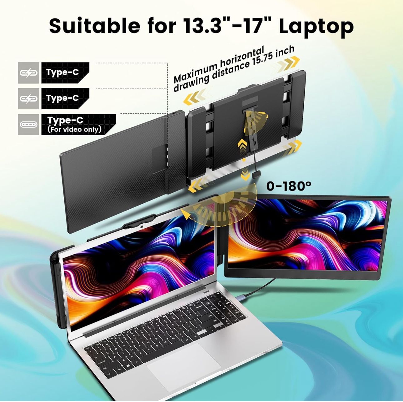 14 inch Dual Laptop Screen Extender With Case & Cables