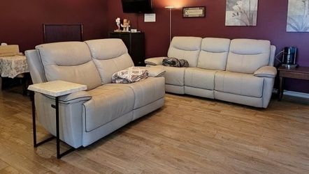 Light Beige Leather Reclining Sofa Set