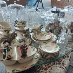 FRANCISCAN WEAR DESSERT ROSE, PRINCESS HOUSE, WATERFORD, CRYATAL, VINTAGE GOLD LEAF GLASSES AND MORE. $5 AND UP.  CHECK MY PICS.