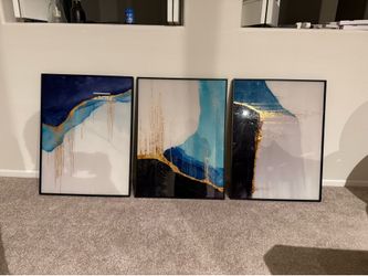 3 paintings with glass front