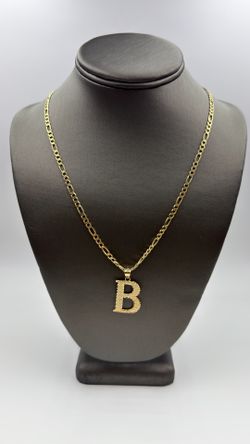 14KT YELLOW GOLD 22” FIGARO LINK CHAIN 14.1GR 4.1MM W/ 10KT YELLOW GOLD B LETTER CHARM 2.2GR