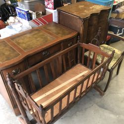 Antique Dresser, Desk, Crib, and Chair
