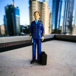 pilot Vintage Toy Woman Loose Figure airplane airplanes Blue Suit Chipped Pain

