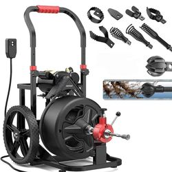 100 ft x 1/2 inch POPULO Auto Feed Electric Drain Snake Auger for 2 to 4 Inch Pipes, Sewer Plumbing Snake Auger, Heavy Duty Drain Cleaner Machine with