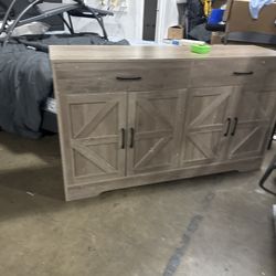 Homfa 55 Inch Wide Kitchen Sideboard, Long Storage Cabinet for Dining Room, 4-Door Wooden Buffet with 3 Drawers and Adjustable Shelves, Washed $150 Gr