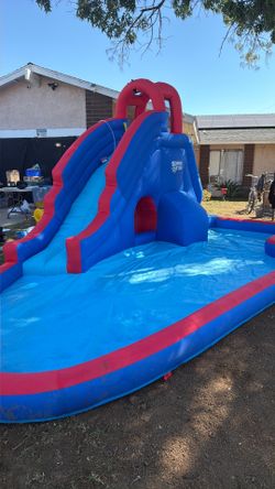 Deluxe Inflatable Water Slide Park & Splash Pool with Tunnel - Heavy-Duty for