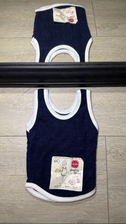 New Vintage 1980s Kids / Toddlers Spencer’s Navy Blue Terry Cloth White Trim Tank Top