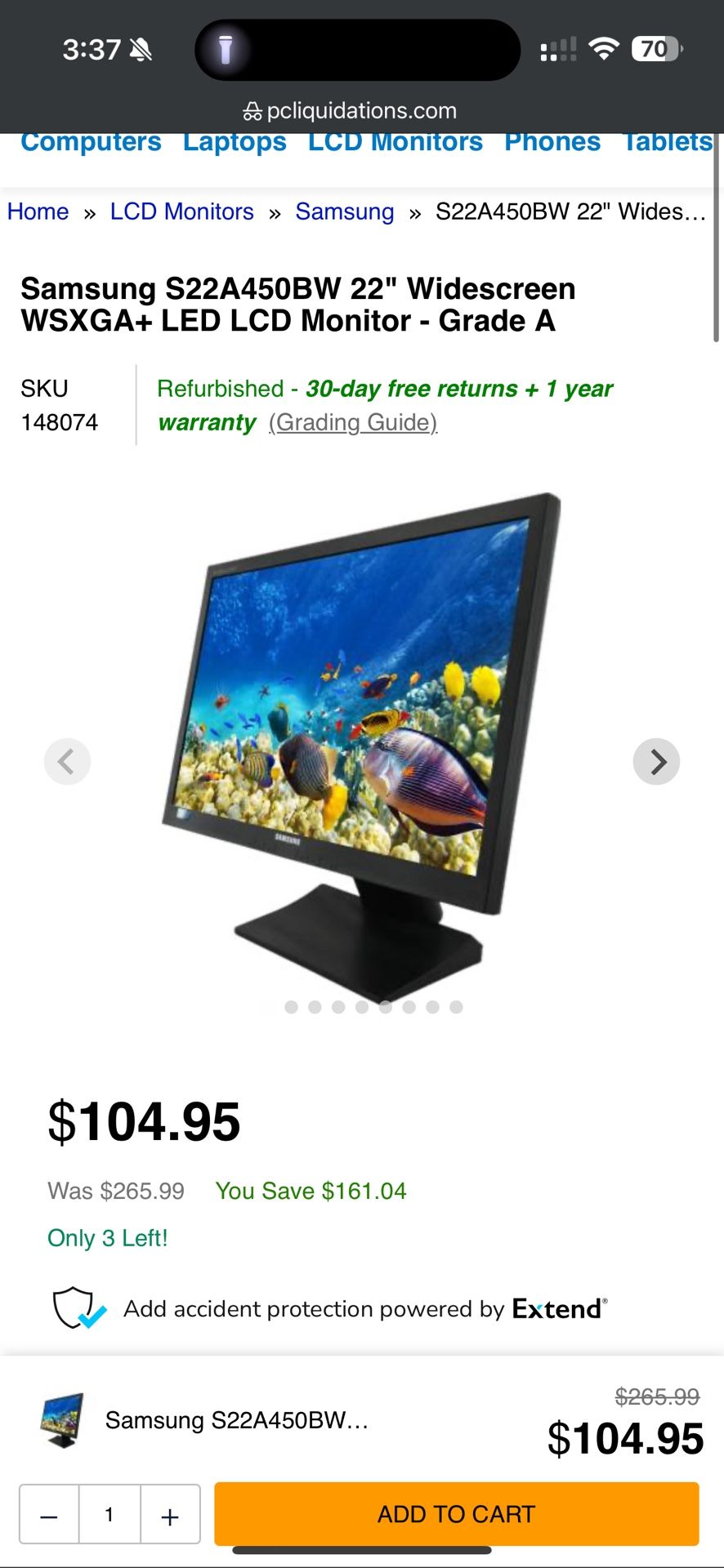Samsung 22inch Computer Monitor Widescreen WSXGA+ LED LCD Monitor