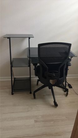 Black Glass Tiered Office Desk Set & Chair