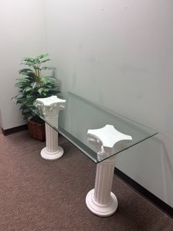 Glass top coffee table w/ Pedestal Columns