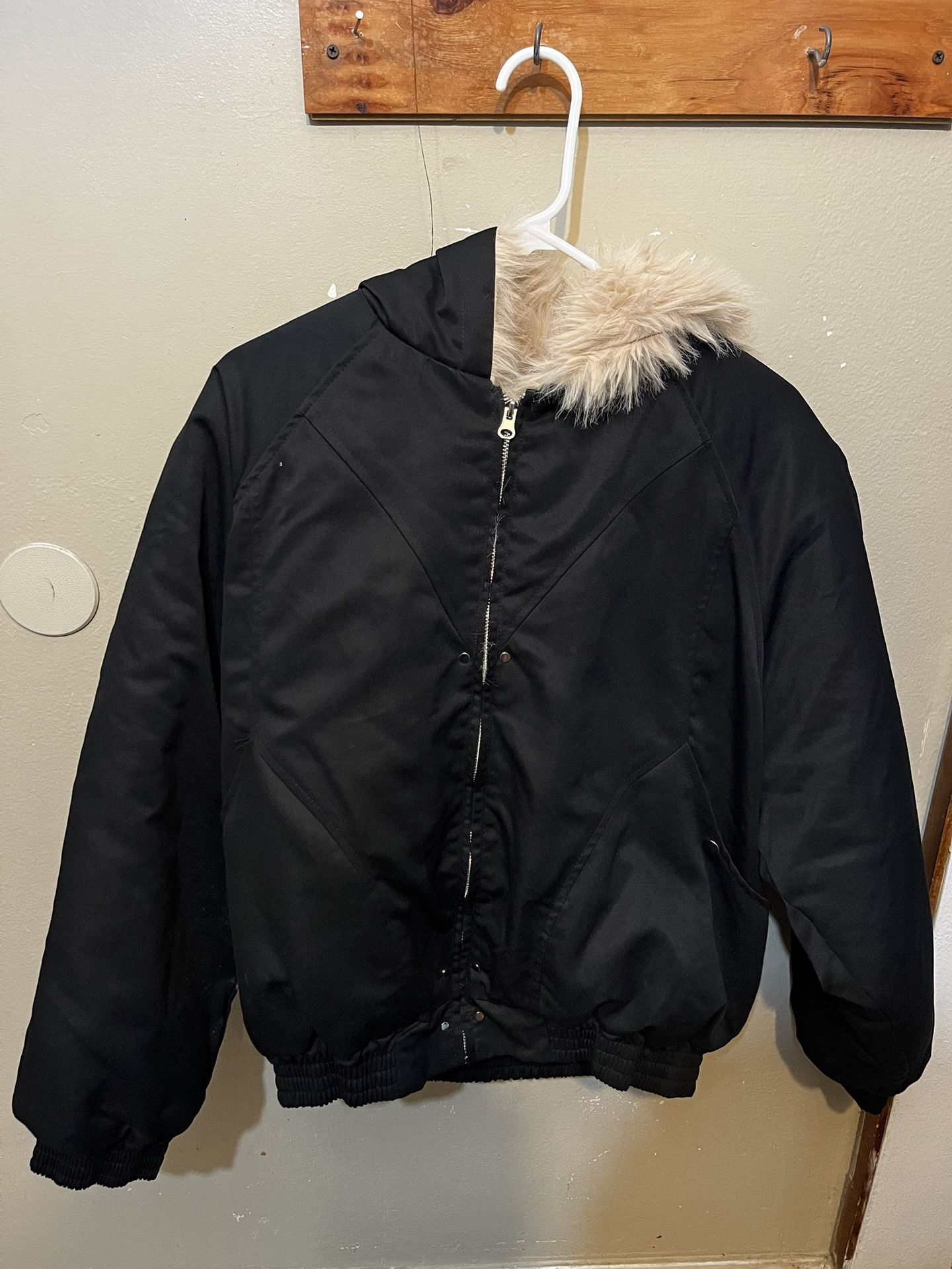 Shein Mens Hooded Zip Up Jacket With Some Fur On The Edges