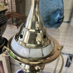 Brass Hanging Burner Pearl Stone 