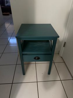 Teal Wood Nightstand with Drawer and Shelf