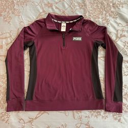 Victoria's Secret PINK Ultimate Burgundy Black Quarter Zip Pullover Size Large