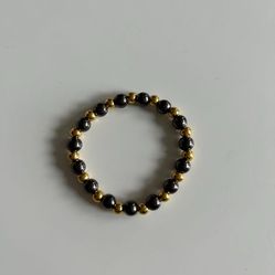 Handmade Elegant Alternating Black and Gold Beaded Bracelet Bangle