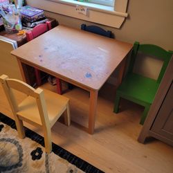 Kid Table with Four Multi-Colored Chairs