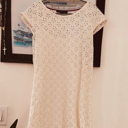 Tommy Hilfiger Cream Colored Floral Dress With Eyelets. 