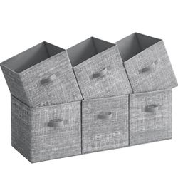 SONGMICS 13" Storage Cubes Non-Woven Fabric Bins w/ Double Handles Set of 6 - Gray