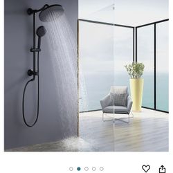  Pressure 5-Way 10'' Rain Shower Head Black with Handheld Shower Slide Bar Valve NOT included