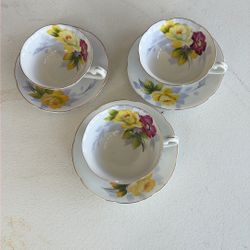 Set Of Three Matching Teacups And Saucers NASCO