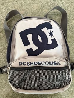 Vintage Y2K DC Shoes Backpack Gray Cream Skate Skater DCSHOECOUSA Logo Bag