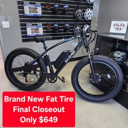Brand new closeout 7 speed fat tire electric bike, ebike, e-bike