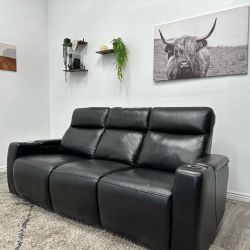 Black Leather Recliner Couch - Free Delivery 